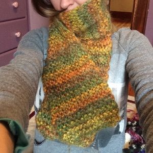 Beautiful multi colored hand knit scarf